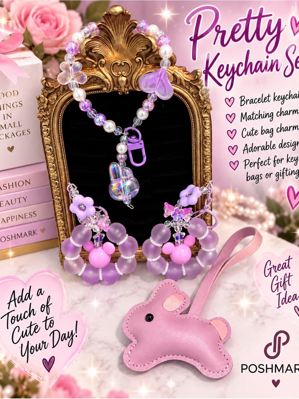 4 cute animal Bagcharm keychain set 💜💞 🐰 🐭